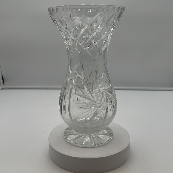 Vintage Wara Lead Crystal Hand Cut Clear Vase West Germany Star of David - Picture 2 of 16